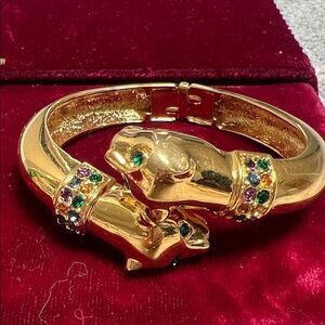 Joan Rivers gold tone Cat Bracelet with Multicolored Crystals